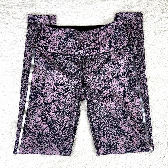 Noli Yoga Legging Pink Black Splatter Reflective Side Stripe XS 0/2 Gym Workout - Picture 1 of 6